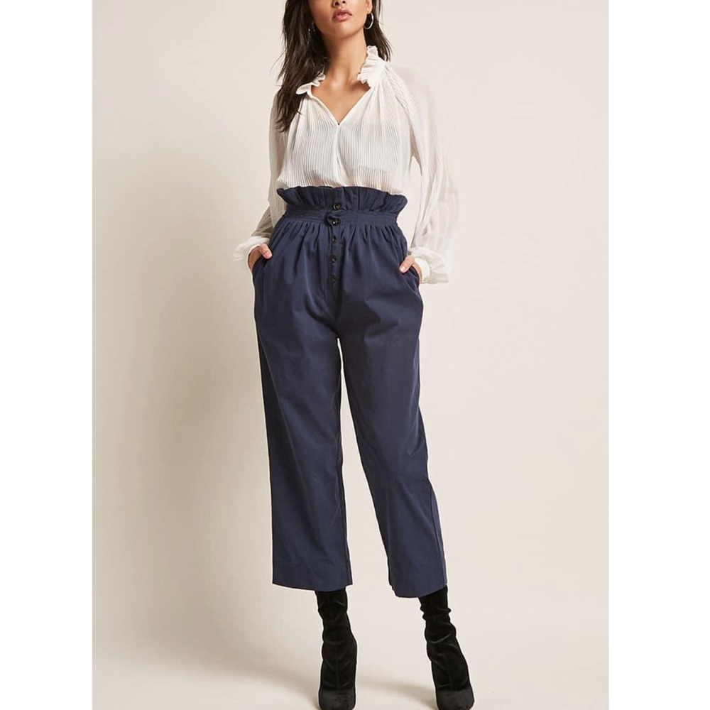 Button-Fly Paperbag Capri Pants